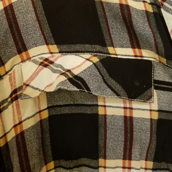 Sheer Plaid Flannel Patterned Button-Down Blouse W/ Collar | Spring Hues - Picture 13 of 13